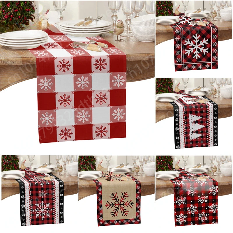 

Christmas Decoration Table Runner Snowflake Print Wedding Cafe Home Decor Tablecloth Red Background Ornaments Custom Table Cover