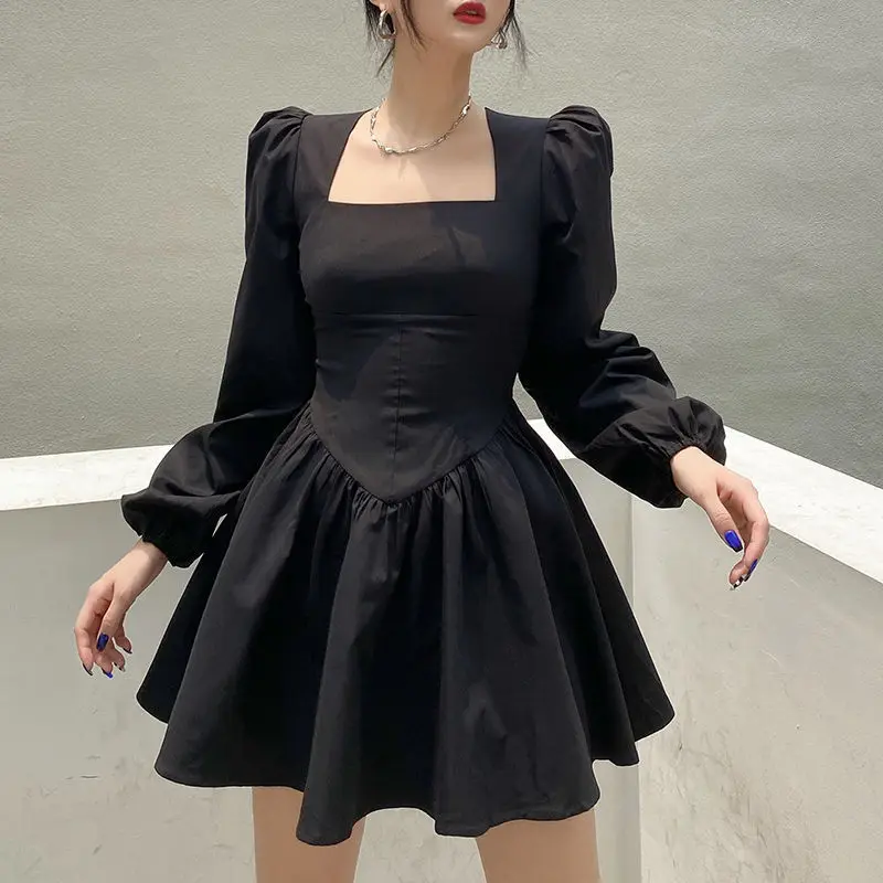 French  Waist Thin Black Dress Palace Sleeve A-line Dress Women  vestido feminino  Sheath  Casual  dress for women plus size (0)
