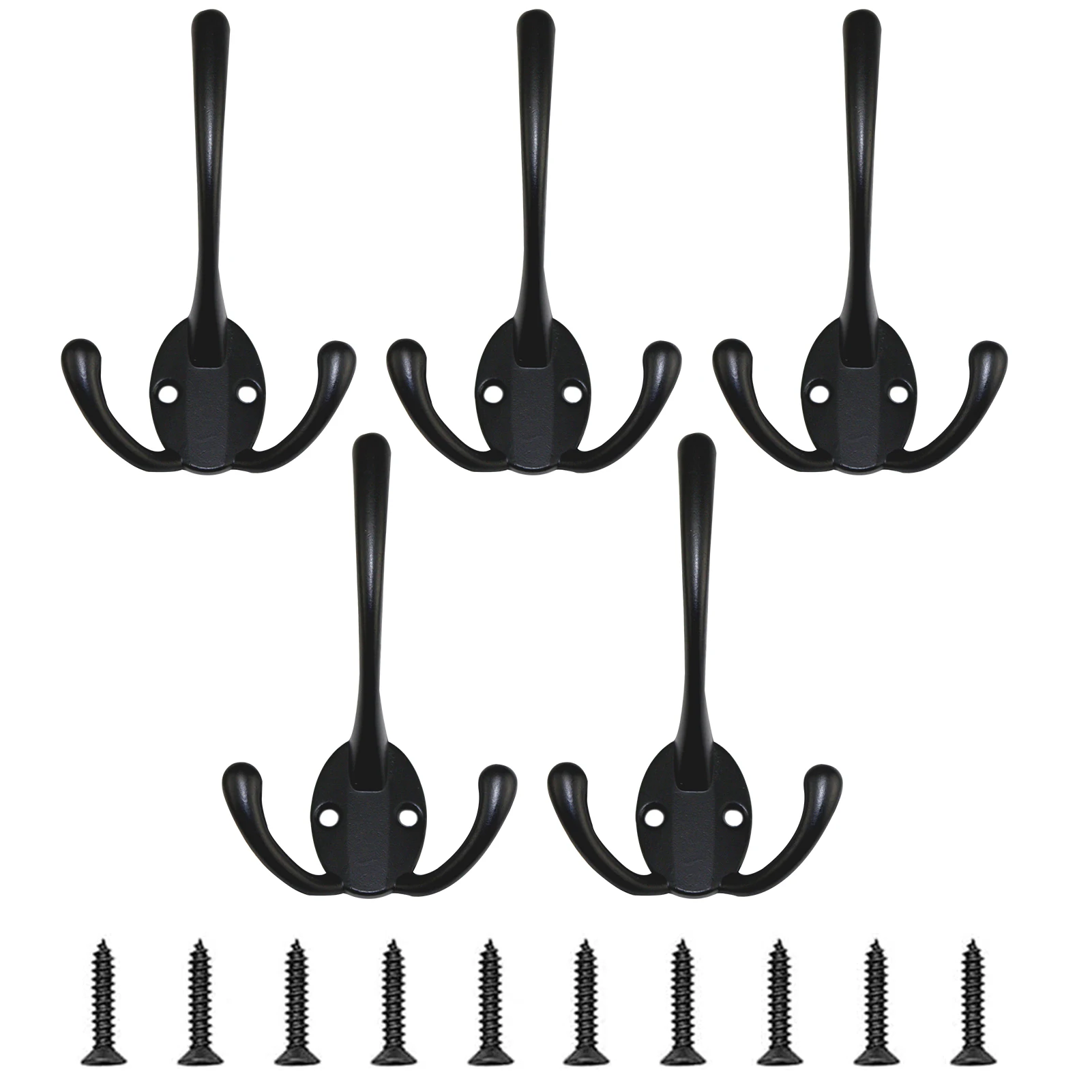 

5pcs Handbag Storage Space Saving Zinc Alloy Coat Hook Three Prong With Screws Clothes Hanging Key Holder Universal Heavy Duty
