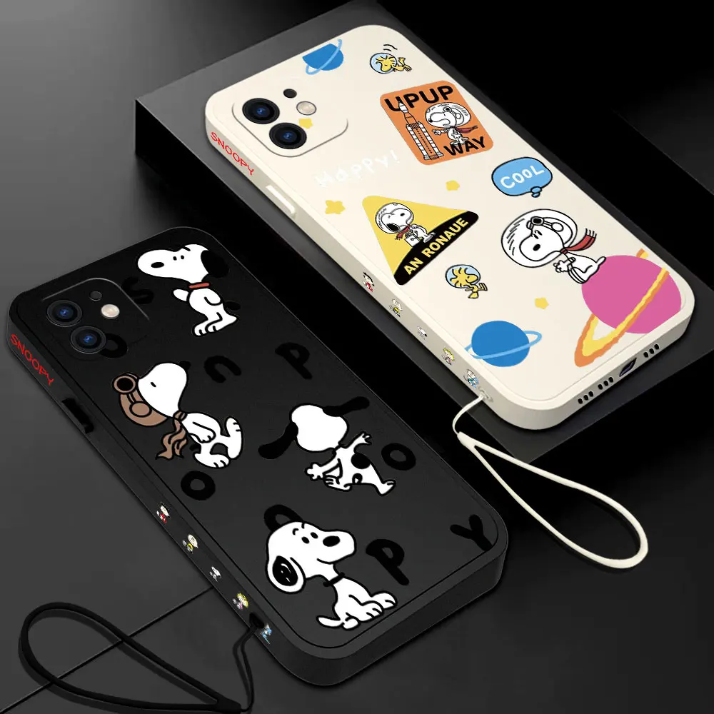 

Cartoon Snoopies Phone Case For Samsung Galaxy S23 S22 S21 S20 Ultra Plus FE S10 4G S9 S10E Note 20 10 9 Plus With Lanyard Cover