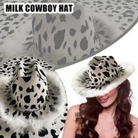 cowboy feather hat milk print feather felt western party women cowboy costume carnival props party fashion hat cosplay z7m9