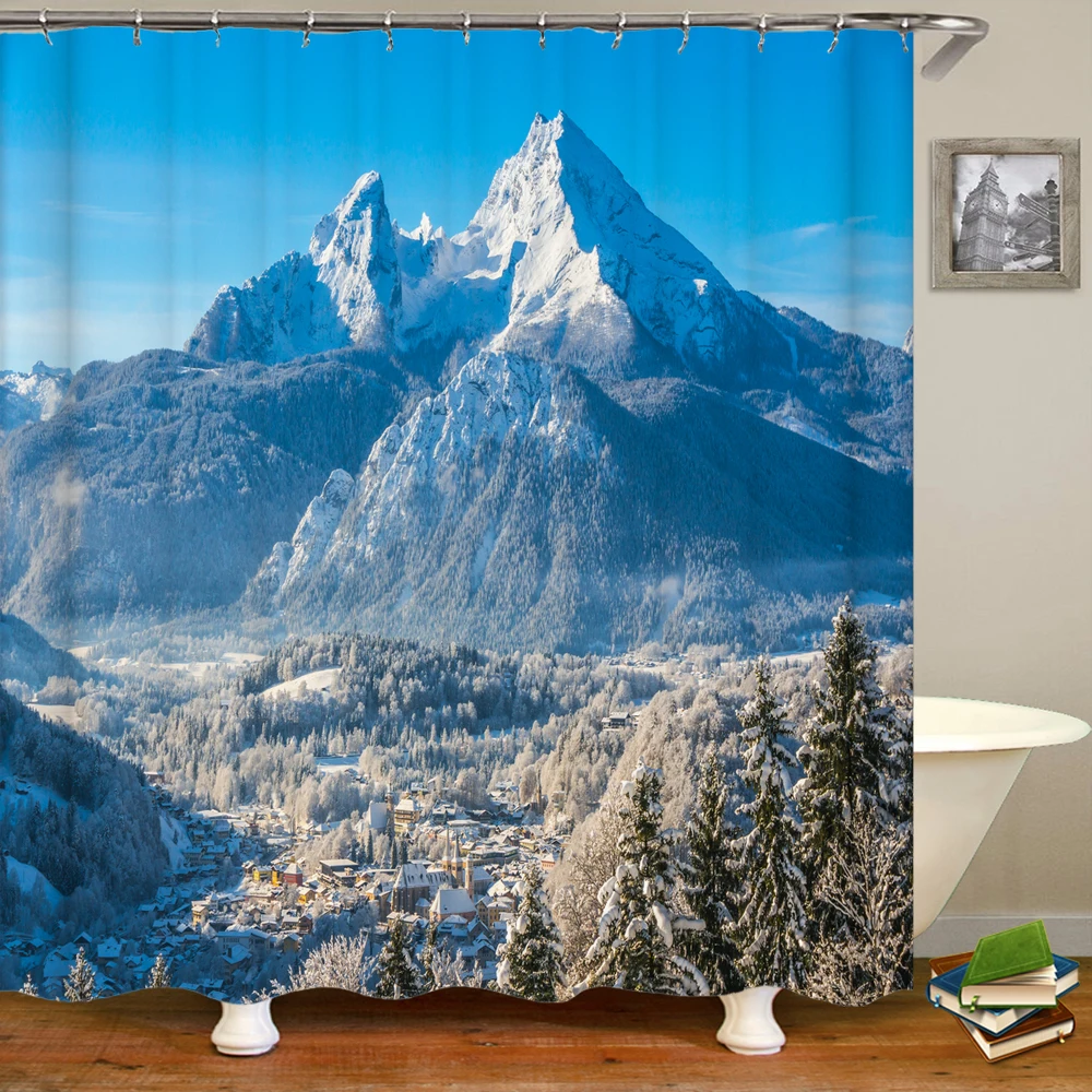 Занавеска для душа с природным пейзажем водонепроницаемая занавеска ванной