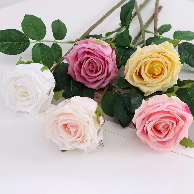 

8 pieces per pack Wholesale high-grade glue touch moisturizing Single Rose Flowers Artificial Flowers Rose For Wedding Rose