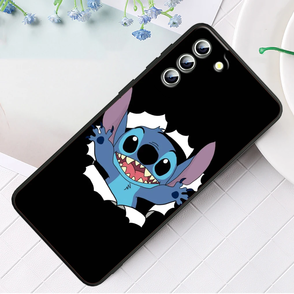 Lilo Stitch Disney Phone Case For Samsung Galaxy S23 S22 S21 S20 FE Ultra Pro Lite S10 S10E S9 Plus 5G Black Funda Cover