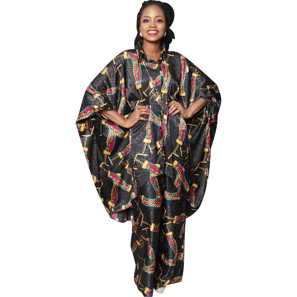 

High Quality Women Two Pieces Suit 2022 Print Style Turn-down Collar Tops Matching Wide Pants Africaine Femme Streetwear Fashion