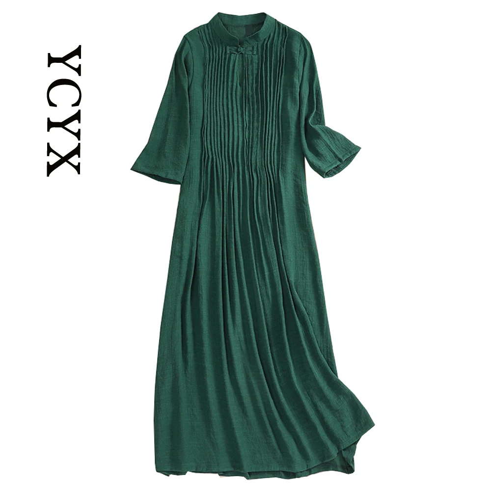 

YCYX женское зеленое длинное платье 2022 летние хлопковые льняные Женские однотонные платья женские свободные повседневные модные женские пла...