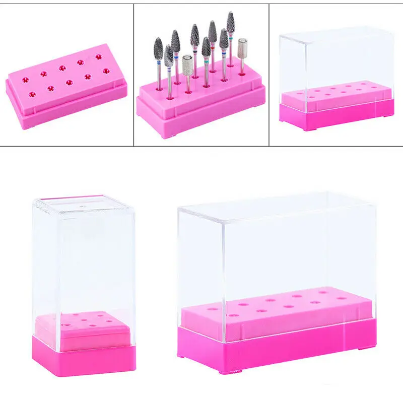 

7/8 Holes Empty Nail Drill Bits Holder Box Stand for Drill Bits Acrylic Clear Holder Electric Manicure Machine Accessories