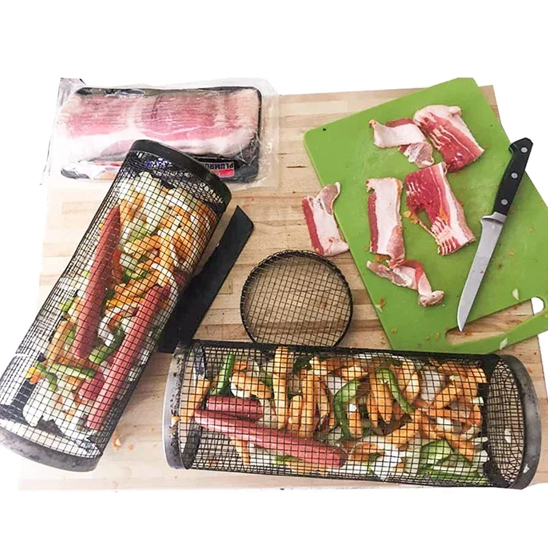 Цилиндрическая корзина из нержавеющей стали для барбекю вращающаяся решетка