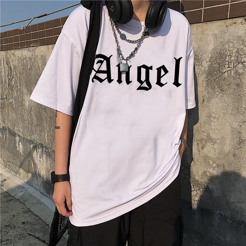 

Women T-shirt Harajuku Vintage Angel Print Short Sleeve Ulzzang Cartoon Gothic Punk Hip Hop Loose T Shirt Kawaii Female Tops