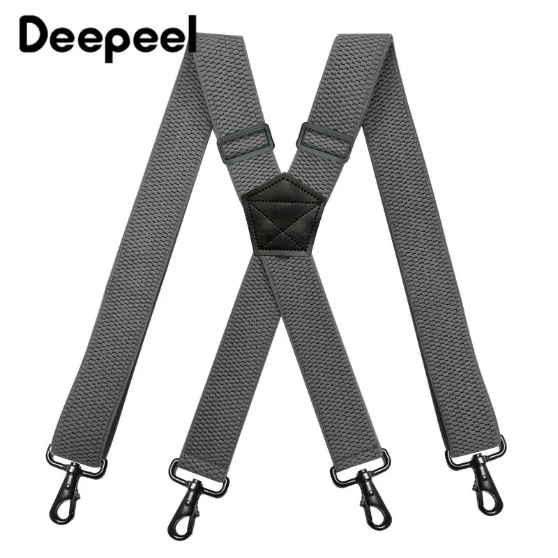 Подтяжки Deepeel Мужские X-образные, эластичные широкие подтяжки с зернистой текстурой, черный крючок с пряжкой, 4 зажима, бандаж, 1 шт., 3,5*120 см от AliExpress WW