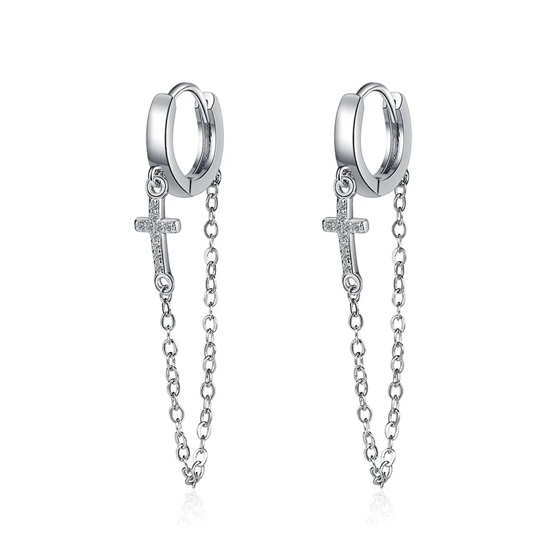 

Women's Fashion Charming Tassel Hoop Earrings Shiny Crystal Cross Chain Pendants Dangle Earring Piercing Hoops Huggie Jewelry