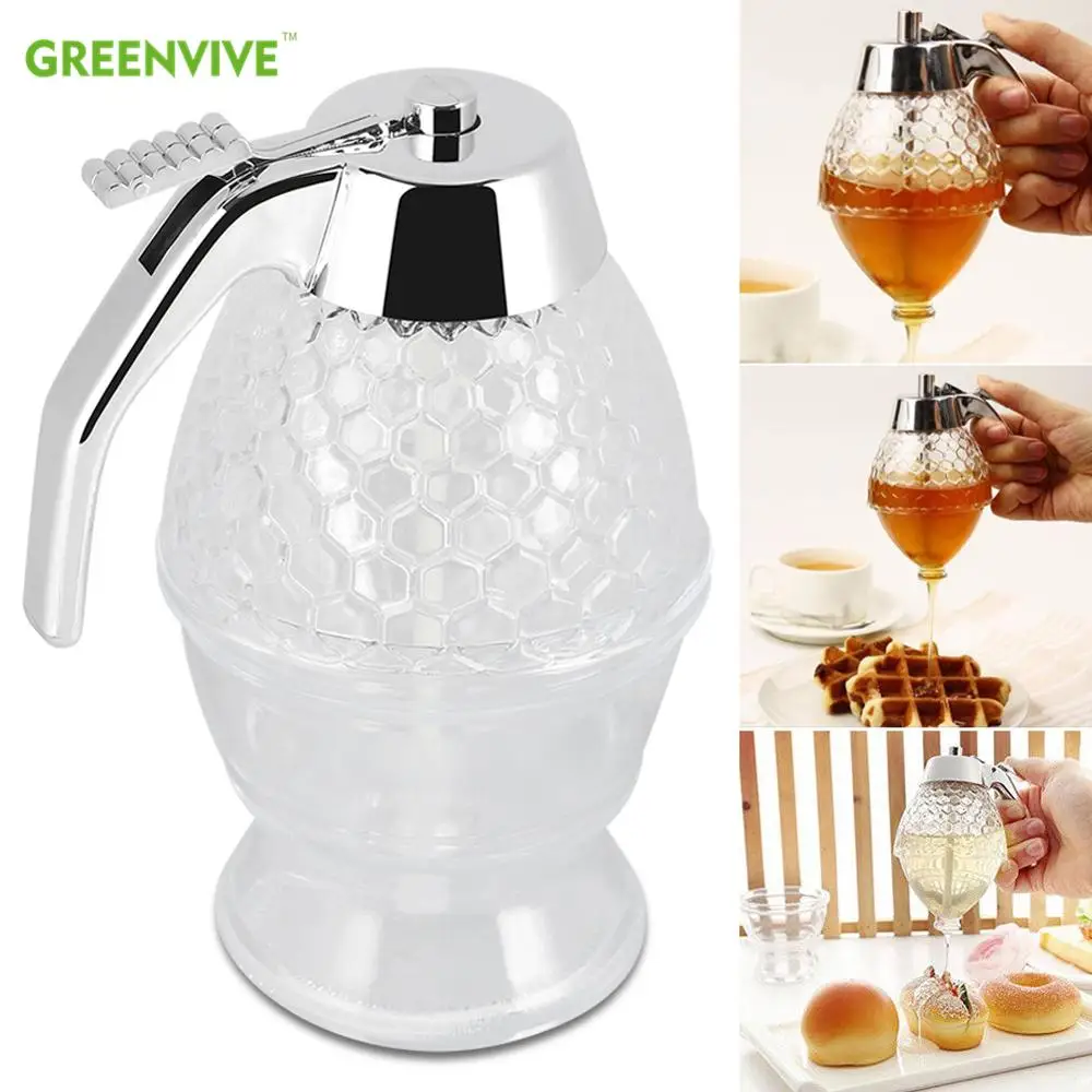 

4PCS Honey Juice Syrup Dispenser Pot Jar Cup Acrylic Bee Hive with Trigger Stand Juice Syrup Cup Kitchen Accessories Drop