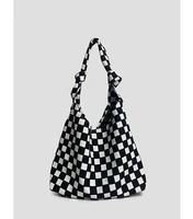 women canvas bag 2022 new spring summer black white plaid fashion zipper soft shoulder bag handbag purse girls bag all match
