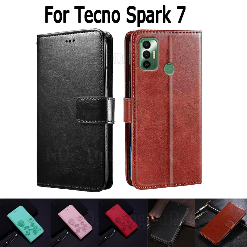 Флип-чехол для телефона, кожаный чехол-книжка для Tecno Spark 7