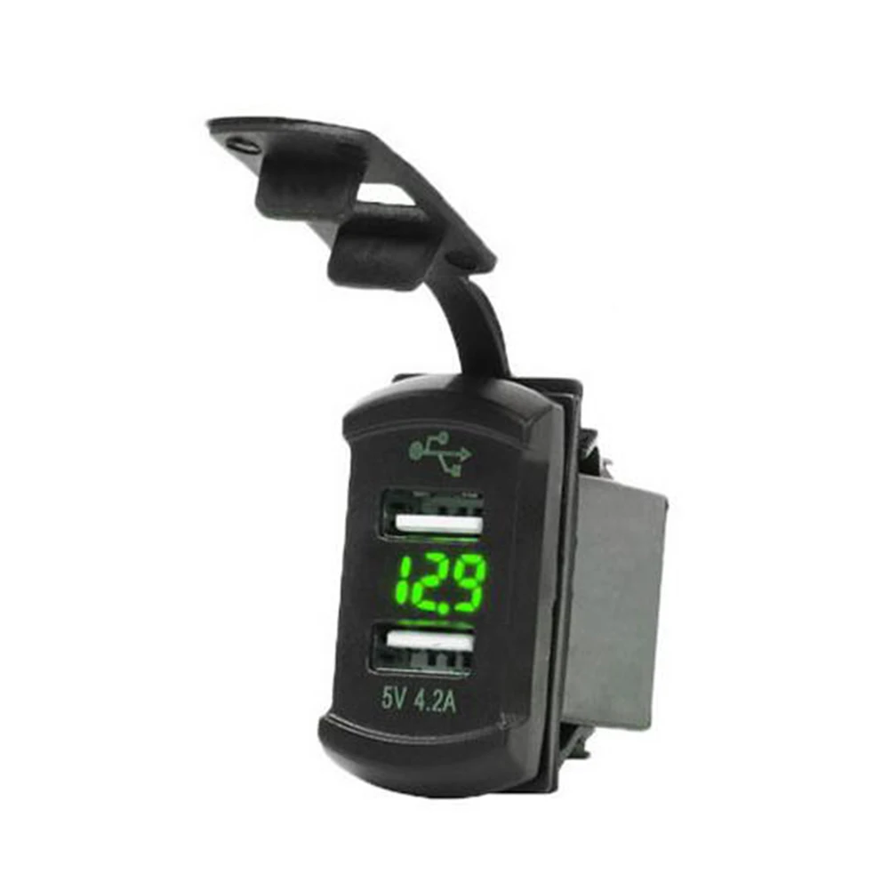 

Green LED Dual USB Charger Car Truck Boat DC 12V-24V Flame-retardant Rocker Switch Trustworthy Voltmeter Waterproof