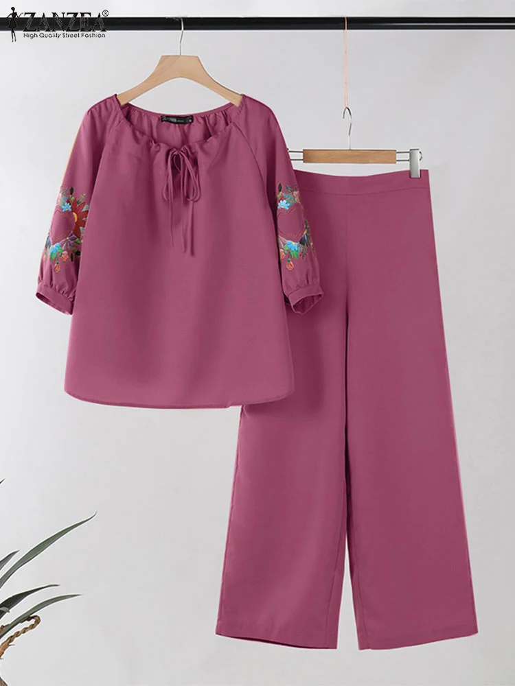 Осень 2024 спортивные костюмы ZANZEA женские комплекты из 2 предметов блузка с