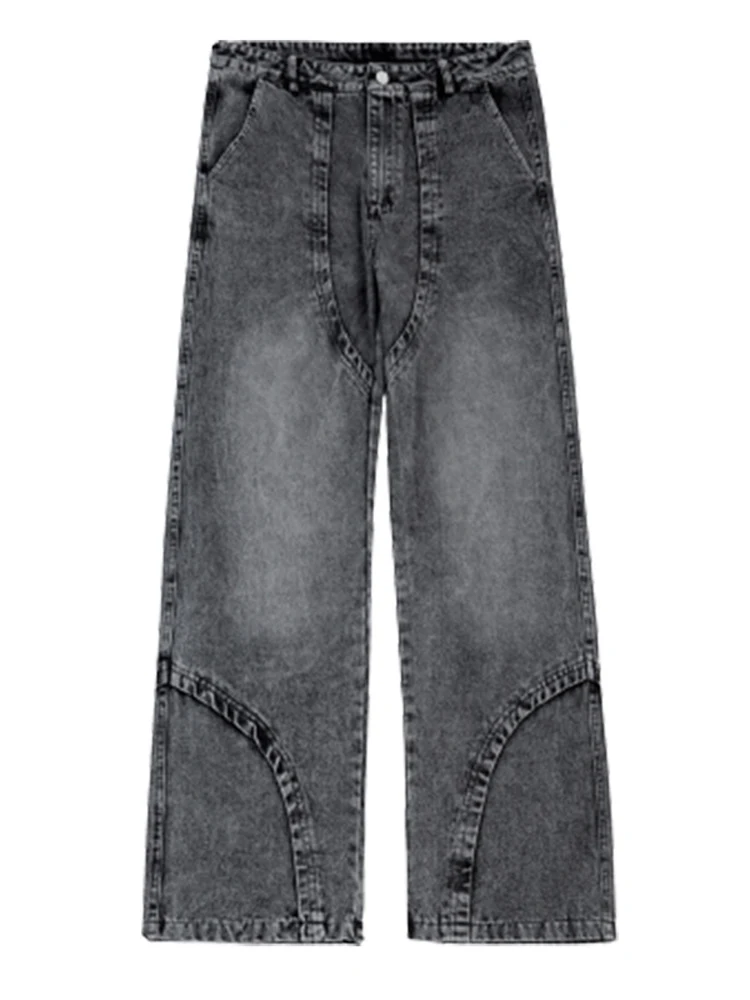 New Men's Retro Straight Jeans Men's Designer Long Pants Fashion Stitching Design Solid Color Casual Jeans Street Clothing Denim