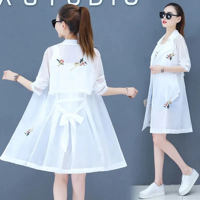 

Шифоновая Солнцезащитная Одежда Женская Лето 2023 легкая дышащая куртка средней длины Женская ветровка с длинным рукавом с защитой от УФ-лучей Новинка