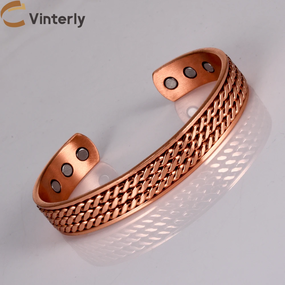 Vinterly браслеты из чистой меди магнитотерапия артрит плетеные регулируемые