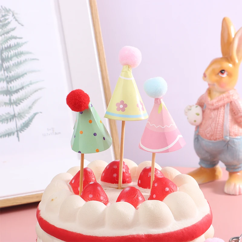 10Pcs Dollhouse Birthday Hat Santa Hat & Birthday Cake Insert Baking Insert Dollhouse Mini Hats Happy Birthday Cake Toppers images - 6