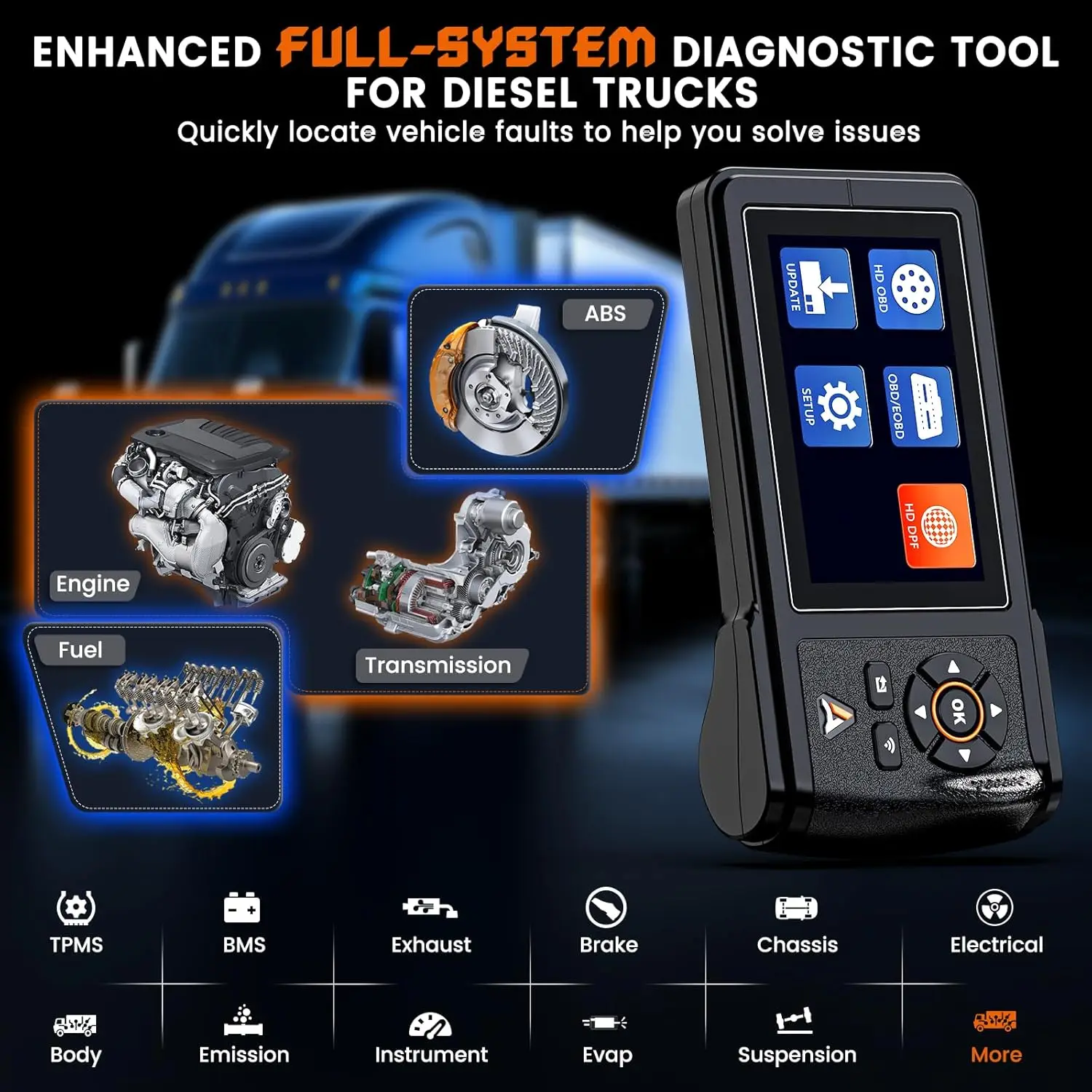 ANCEL HD430 Сверхмощный сканер грузовиков DPF Сброс принудительного регенерации для