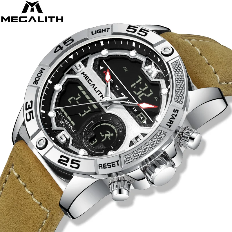 

MEGALITH Watch for Men Sport Digital Quartz Wristwatch Top Brand Luxury Men Waterproof Leather Watches Relojes Megalith + Box