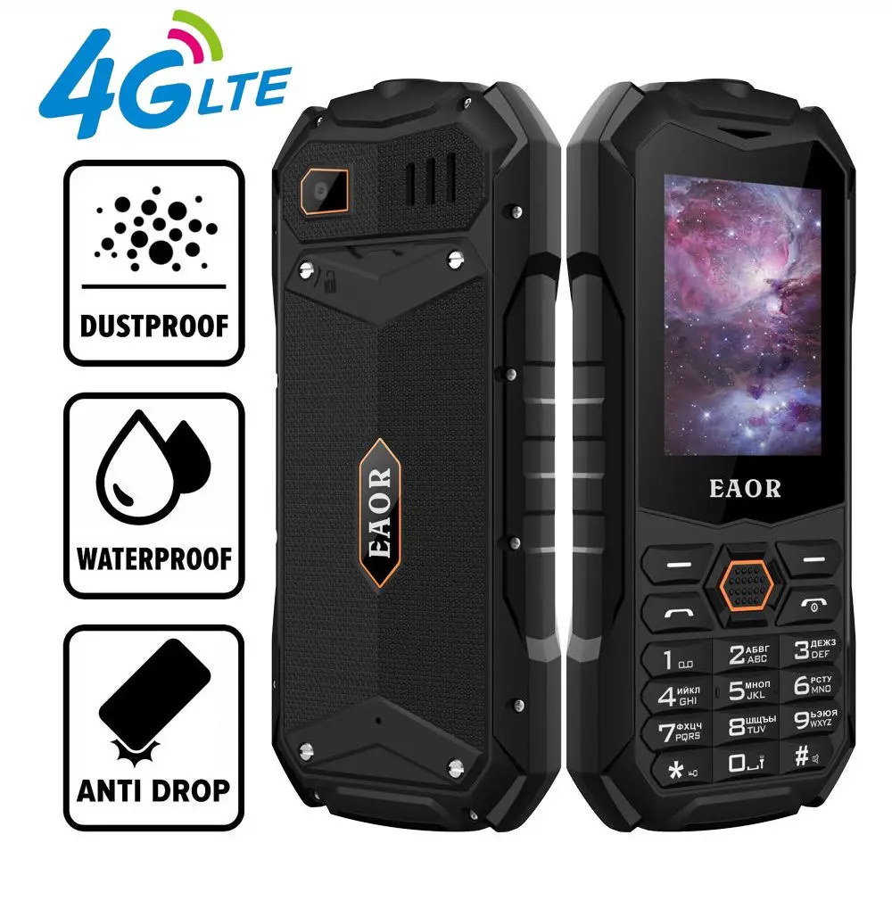 

EAOR 4G/2G IP68 Real Three-Proof Rugged Phone Slim Keypad Phones Big Battery Dual SIM Feature Phone with Glare Torch Telephone