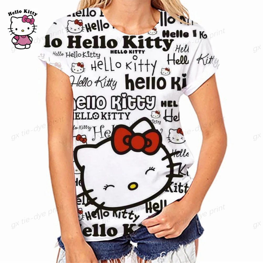 HELLO KITTY Fun T-shirt 3D Printing T-shirt Summer Fashion Women's Youth Children's T-shirt Plus Size New Top