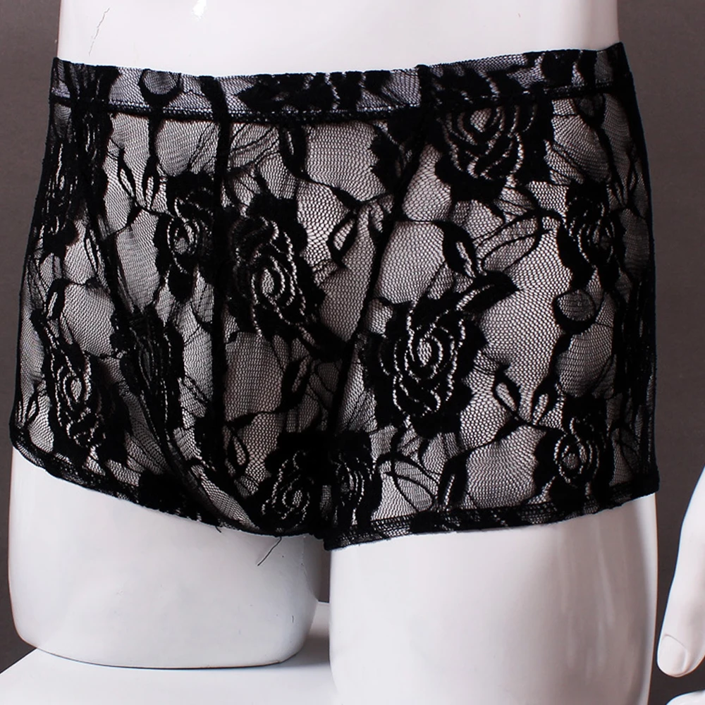 

Sexy Panties Men Underwear See Through Boxer Briefs Lace Pouch Shorts Sheer Underwear Lingerie Breathable Underpants