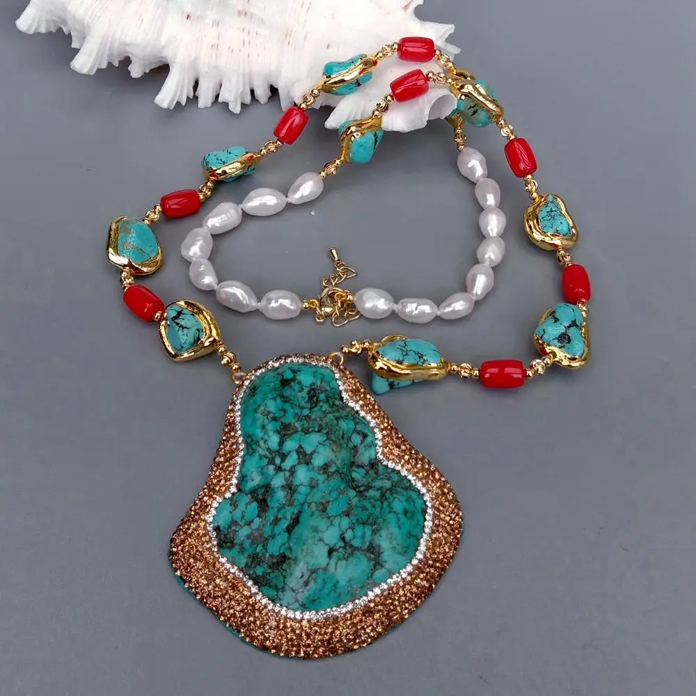 Y.YING ожерелье из белого барочного жемчуга синего бирюзового красного коралла