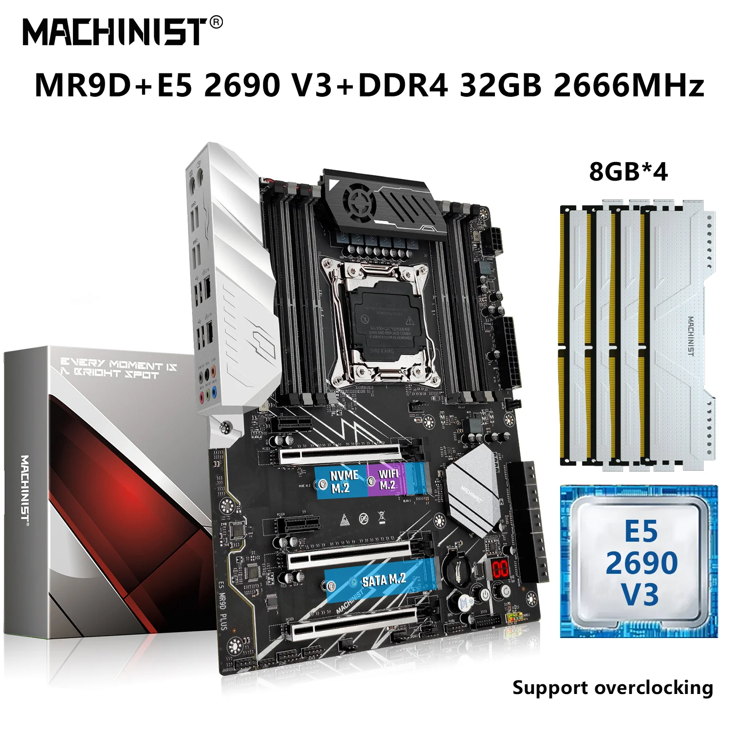 

MACHINIST MR9D материнская плата LGA 2011-3 комплект Xeon E5 2690 V3 процессор 32 ГБ = 4x8 Гб DDR4 2666 МГц память USB 3,0 NVME M.2 SATA WIFI