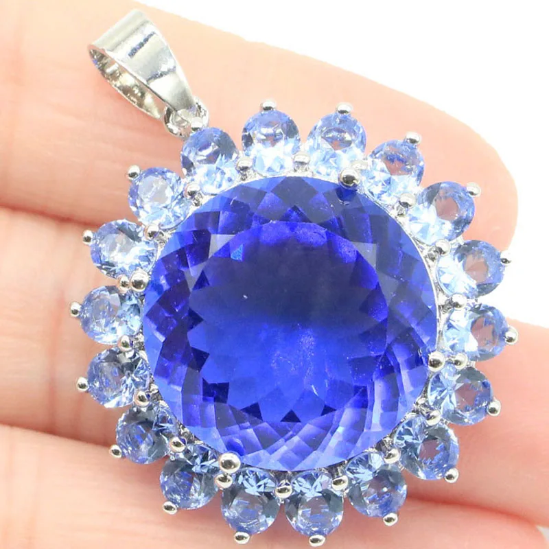 

38x31mm Jazaz Big Gemstone 10.6g Rich Blue Violet Tanzanite Women Dating Present 100% Real 925 Solid Sterling Silver Pendant