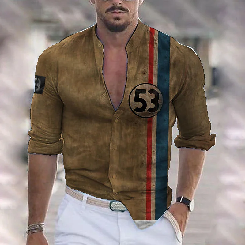 

2023 Fashion New Hot Sale Men's Retro Breathable HD Pattern Lapel Long Sleeve Men's Shirts