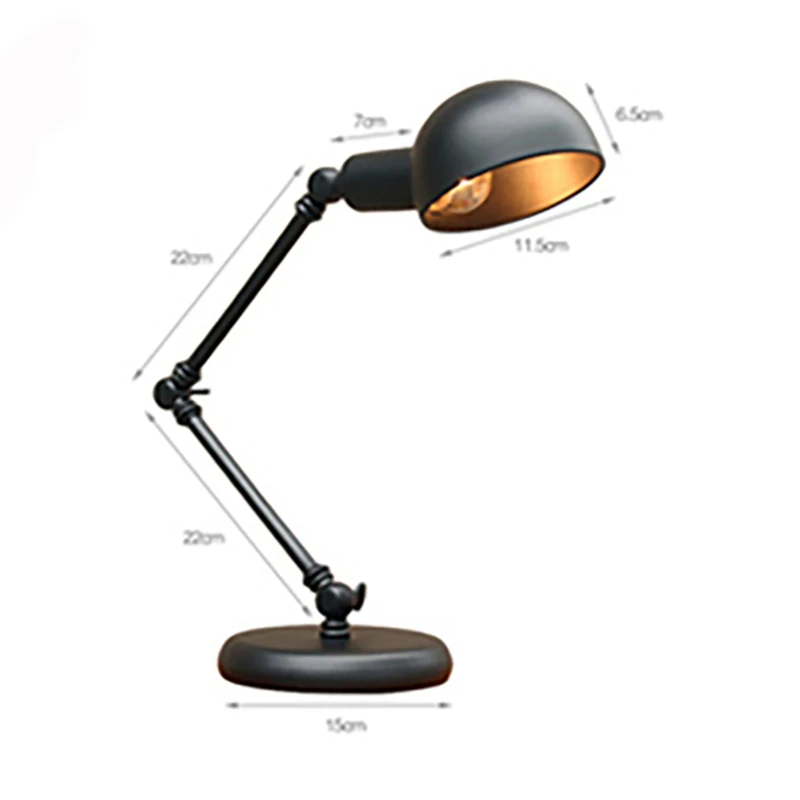 

Vintage Rotary Matte Black Iron Desk Lamp Retro Loft LED Table Light Lamparas De Reading Room Iron Lighting Abajur Luminaria E27