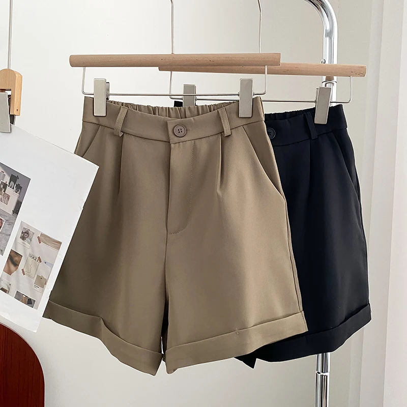 2023 Summer New Fashion All-Matching Elastic High Waist Slimming Suit Shorts Wide Leg Casual Pants Straight-Leg Pants for Women