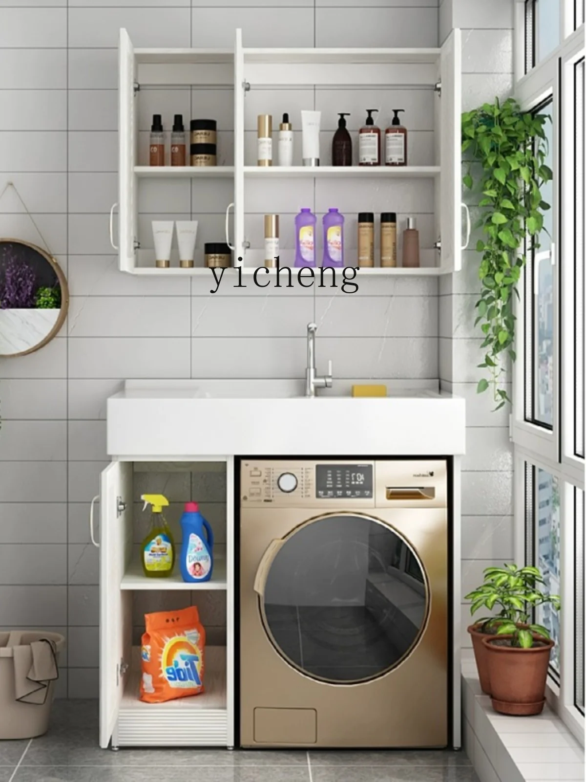 Шкаф для умывальника XL Alumimum общая стиральная машина маленькой квартиры балкона