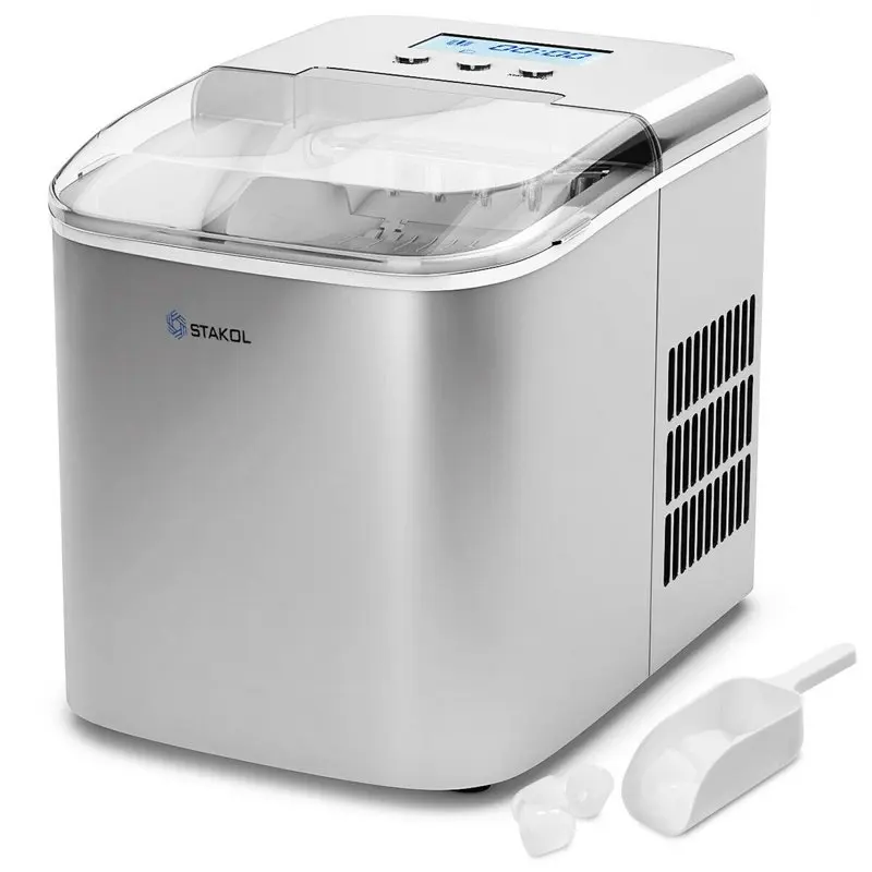 

STAKOL Stainless Steel Ice Maker Countertop 26LBS/24H LCD Display W/Scoop Portable New