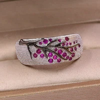 new fashion plum branch blue crystal ladies ring elegant multicolor botanical party jewelry accessories