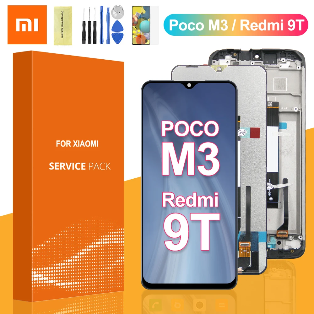 ЖК-дисплей 100% ''для Xiaomi Poco M3 дигитайзер сенсорного экрана в сборе с рамкой для