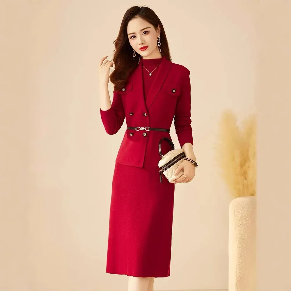 Осень/зима элитное вязаное платье женский пуловер с длинными рукавами пальто