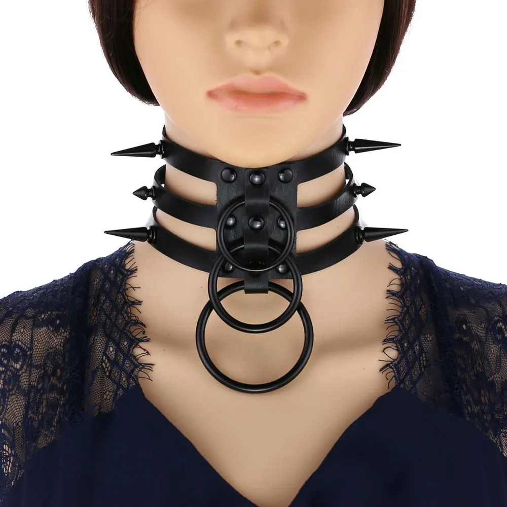

ZIMNO Punk Harajaku Big Metal Spike Rivets Rock Gothic Chokers PU Leather Sexy Collar Necklaces for Women Rave Statement Jewelry