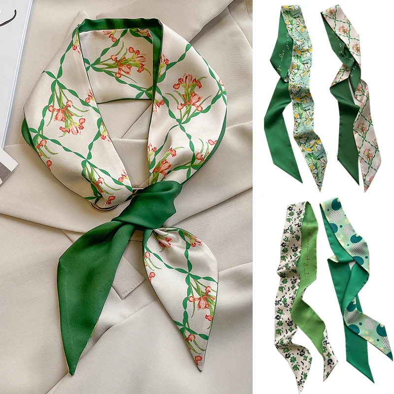 

Повязка для волос, шарфы, зеленые оттенки, атласные тонкие узкие повязки, многофункциональные длинные блестящие двусторонние Завязки для х...