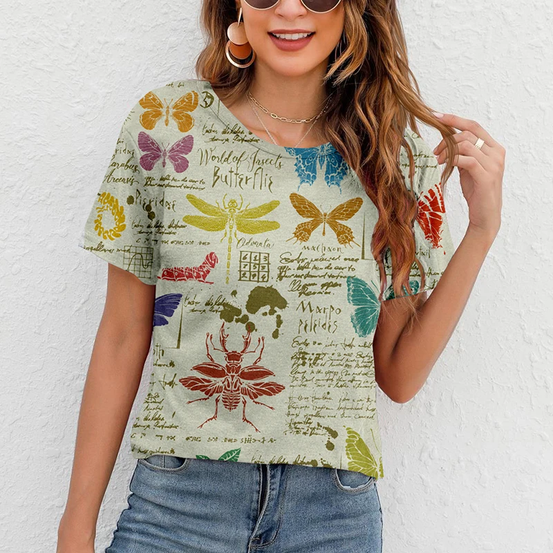 

Women T-shirt Summer Short Sleeve Harajuku Colourful Butterfly Tshirt 3D Print O-Neck Casual Female T Shirts Graphic Tees Tops