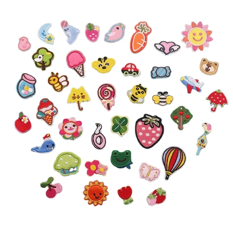 

200pcs/lot Cheap Small Embroidery Patch Fruit Flower Sunflower Frog Cherry Bear Ice Cream Cake Bird Clothing Decoration Applique
