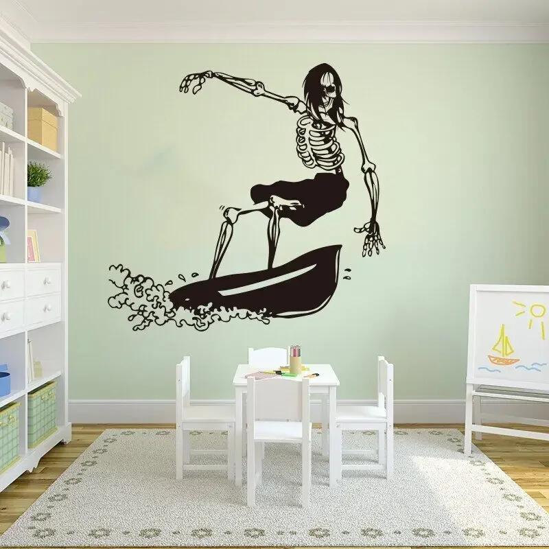 Большой скелет для серфинга череп автомобиль лодка стикер на стену ванная