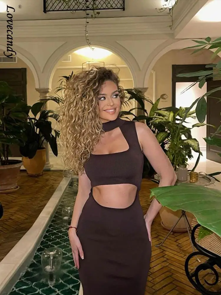 

Sexy Cut Out Sleeveless Maxi Dress For Women Sexy Bodycon Slim Long Midi Dresses 2023 Fashion Female Streetwear Hollow Vestidos