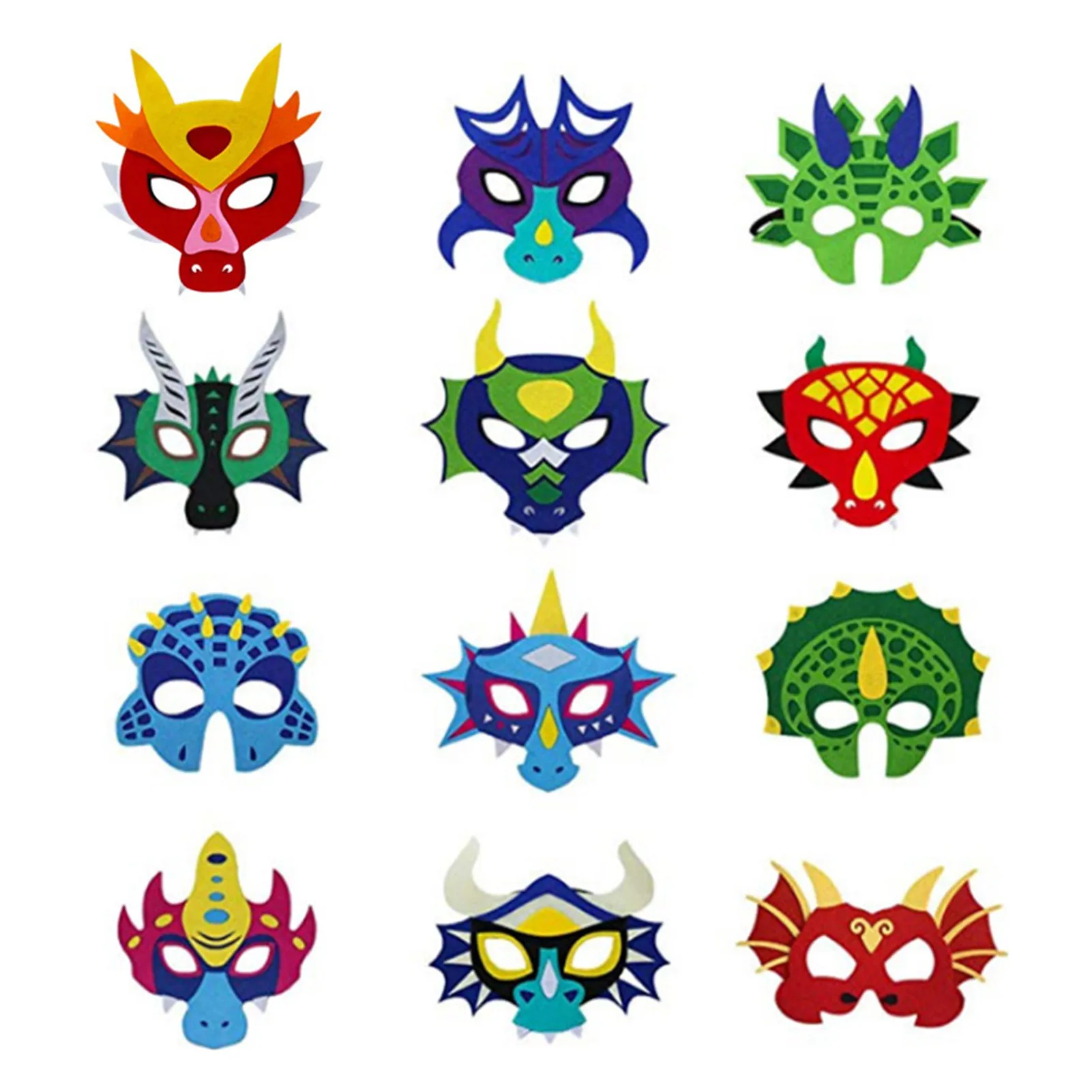 

12 шт., Детские фетровые маскарадные маски с динозаврами