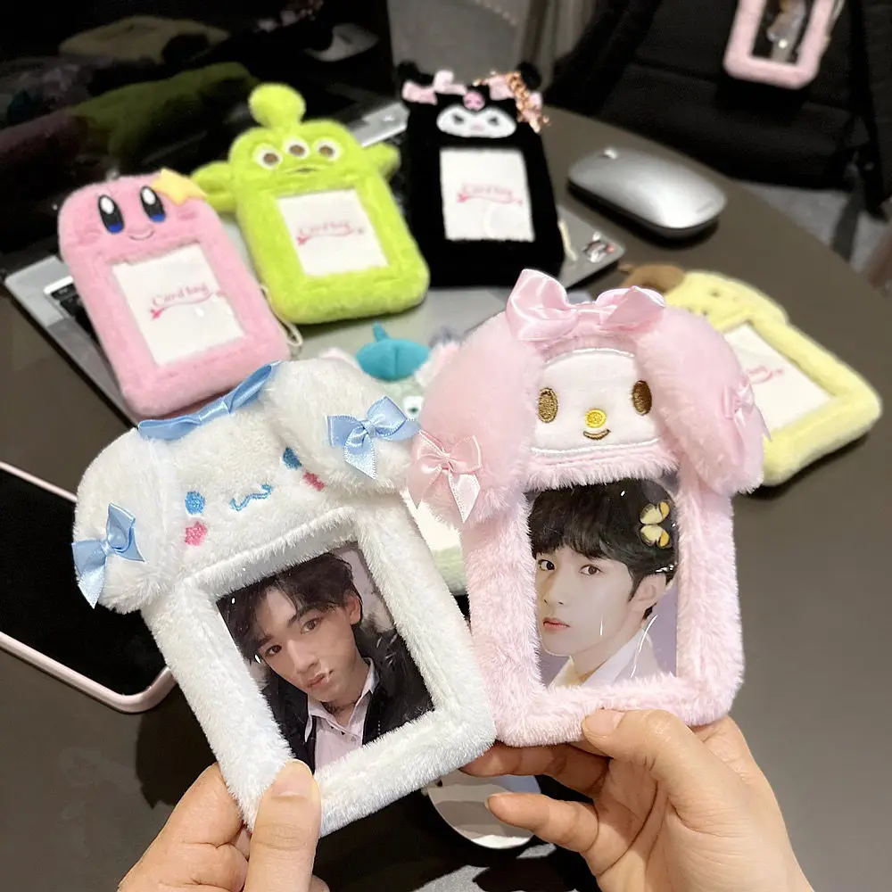 

Sanrio Japanese Cute Cartoon Melody Kuromi Cinnamoroll Plush Card Holder Campus Meal Bus Pass Protective Case Photo Pendant