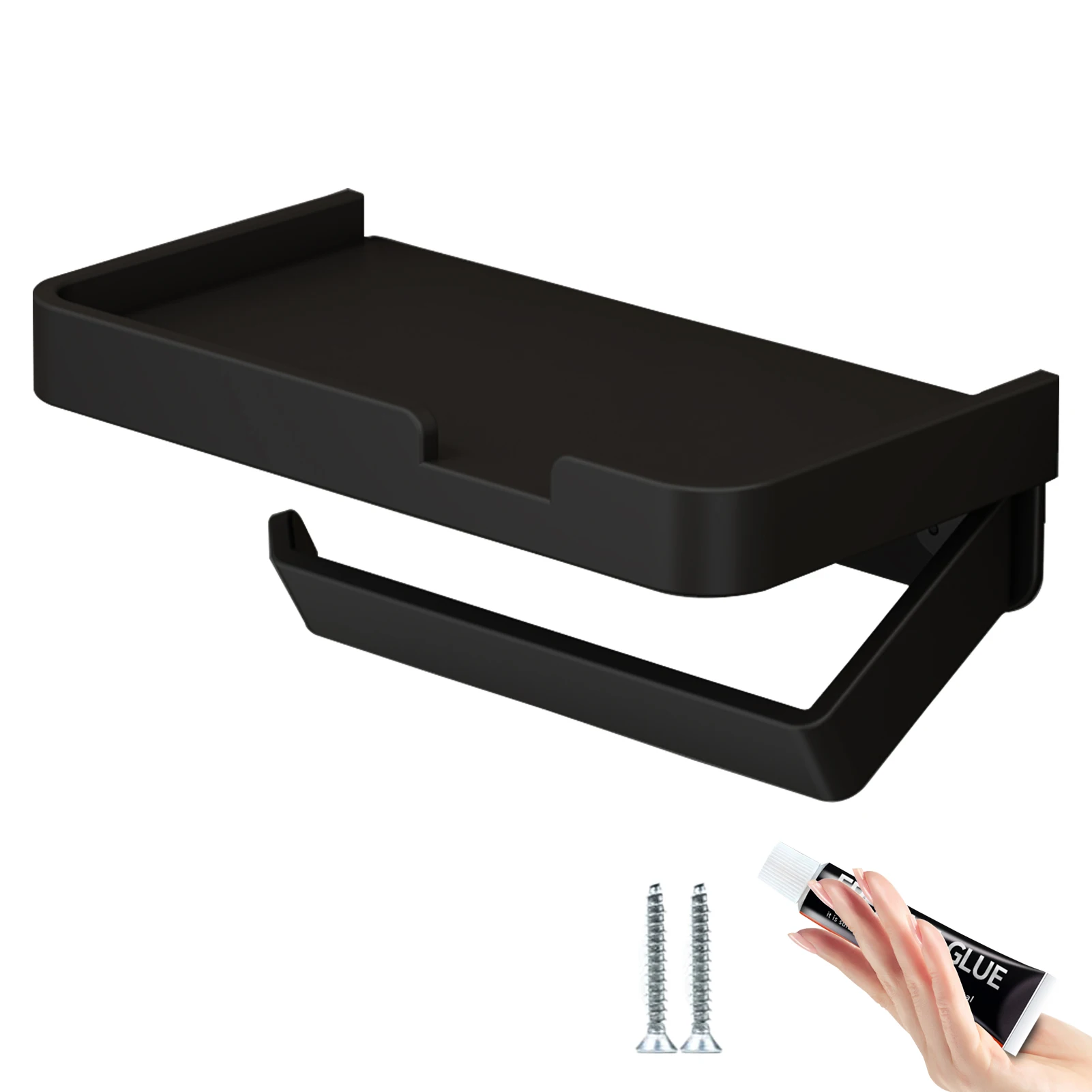 

Self Adhesive Wall Mounted 2 In 1 Toilet Paper Holder Stable Non Slip For Hotel Mobile Phone Shelf Washroom Home Aluminum Alloy