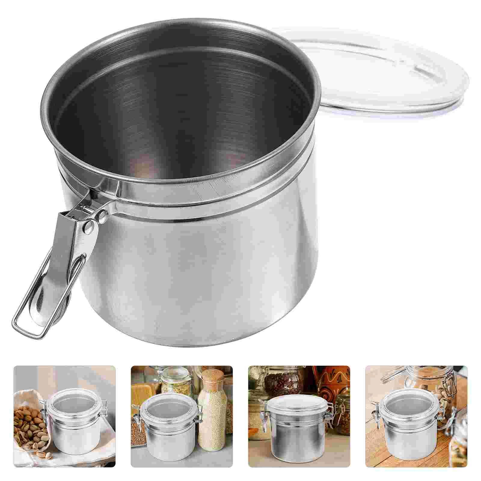 

Canister Storage Coffee Bean Jar Sealed Kitchen Stainless Steel Office Desktop Convenient Supplies Multi Function Reusable